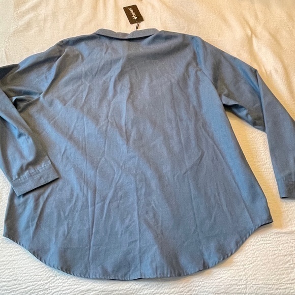 Fuinloth Shirt Womens XXL Blue Blouse‎ Button Up Long Sleeve Cotton Pocket - Picture 2 of 5